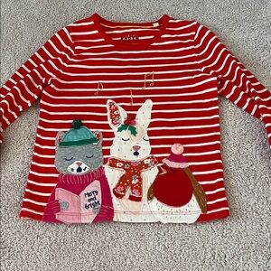 Mini Boden Red Striped Kids Shirt with Festive Animal Design